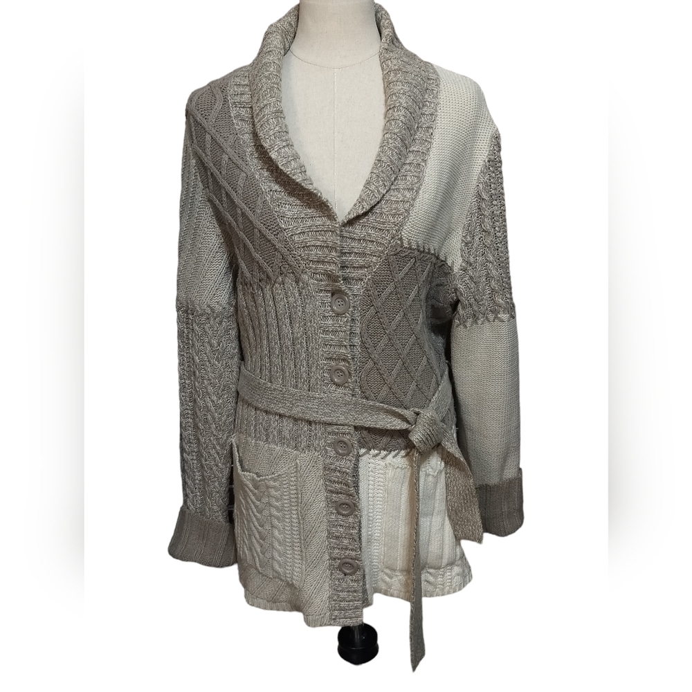 (1330) Liz & Co Chunky 3D Knit Slouchy Block Pattern Cardigan Sweater Size XL